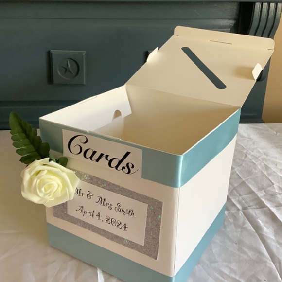 Greeting card box personalized with satin ribbon and roses..you choose colors - Picture 4 of 12